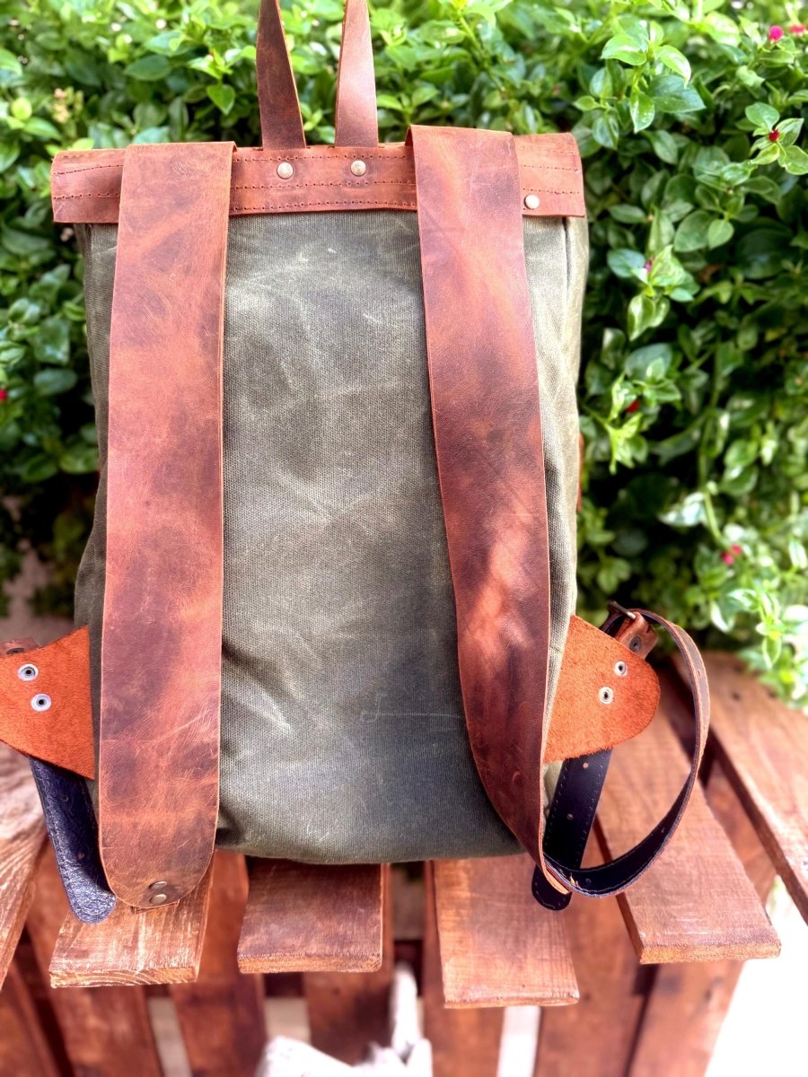 Leather - Canvas Daypack, Brown,Tan,Black, Blue Color, 15L - 25L options. Laptop pocket premimum leather, Citypack, Daily use 99percenthandmade