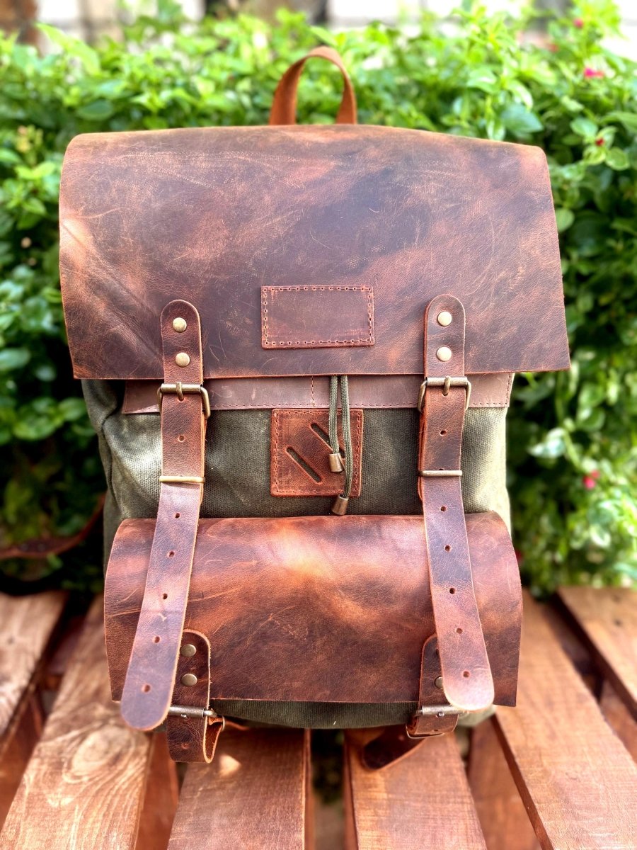 Leather - Canvas Daypack, Brown,Tan,Black, Blue Color, 15L - 25L options. Laptop pocket premimum leather, Citypack, Daily use 99percenthandmade