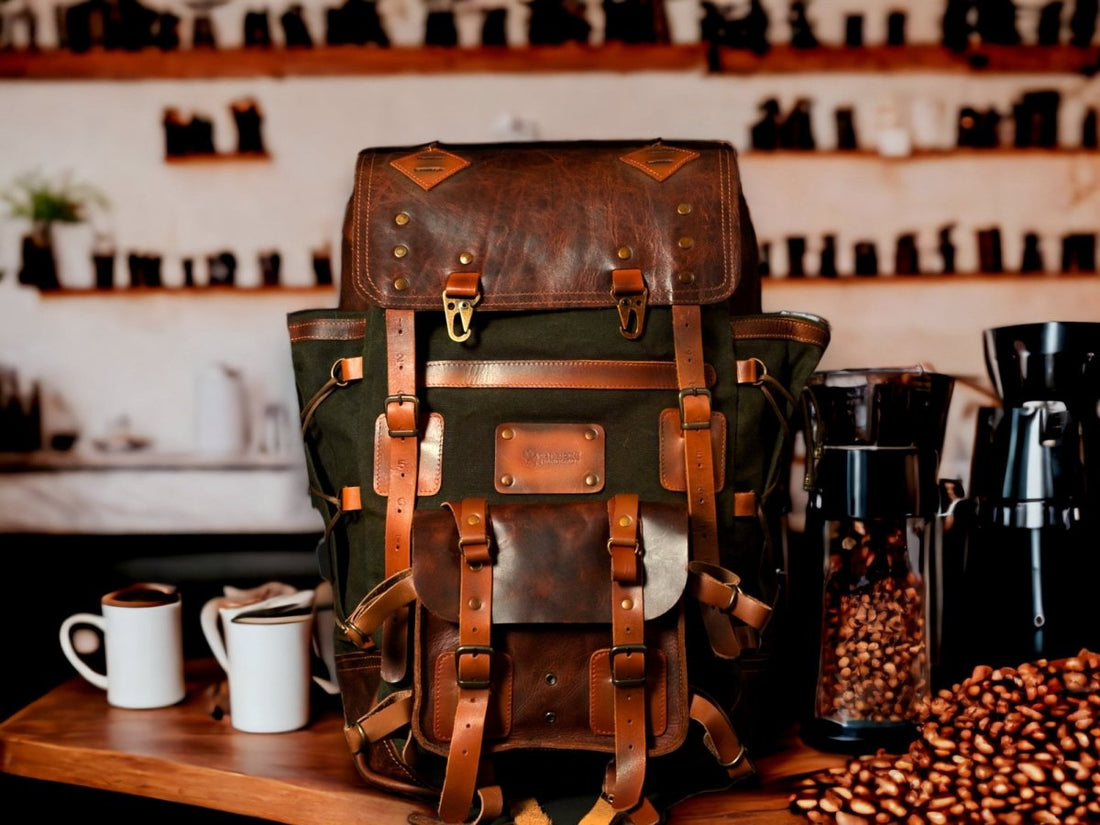 For Quasim-Laptop Backpack suitable for 2 Laptop, 2 compartments leather and waxed canvas backpack  99percenthandmade