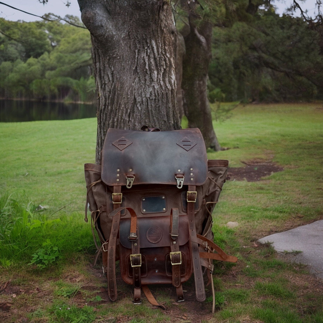 New | Handmade Waxed Canvas Backpack | 35L-45L | Leather Backpack | Daily Use | Bushcraft, Travel, Camping, Hunting, Fishing, Sports bag  99percenthandmade