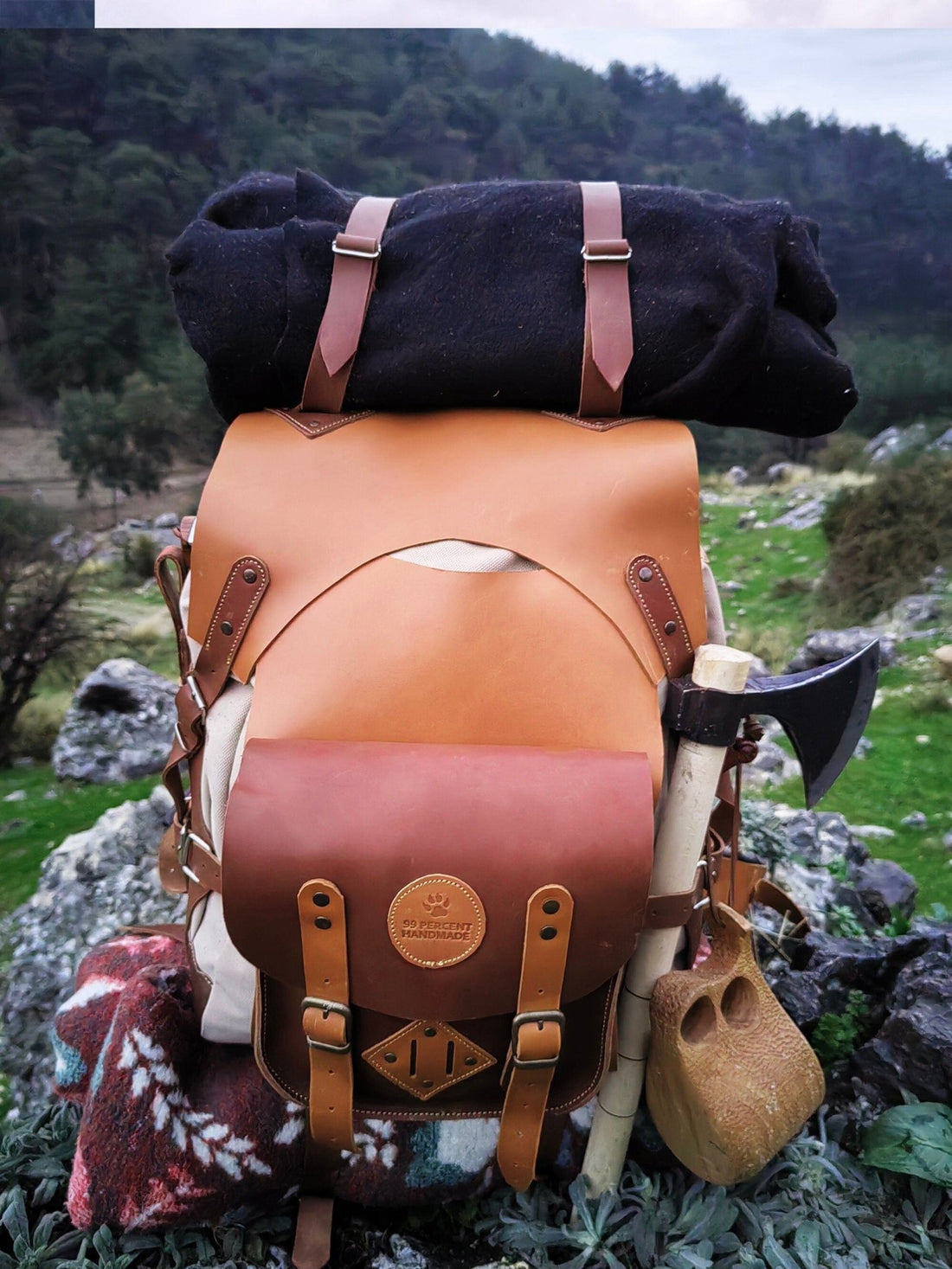 New Model | Handmade Leather and Waxed Backpack for Travel, Camping | inside 45 Liter | Personalization  99percenthandmade