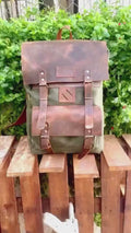Leather - Canvas Daypack, Brown,Tan,Black, Blue Color, 15L - 25L options. Laptop pocket premimum leather, Citypack, Daily use 99percenthandmade