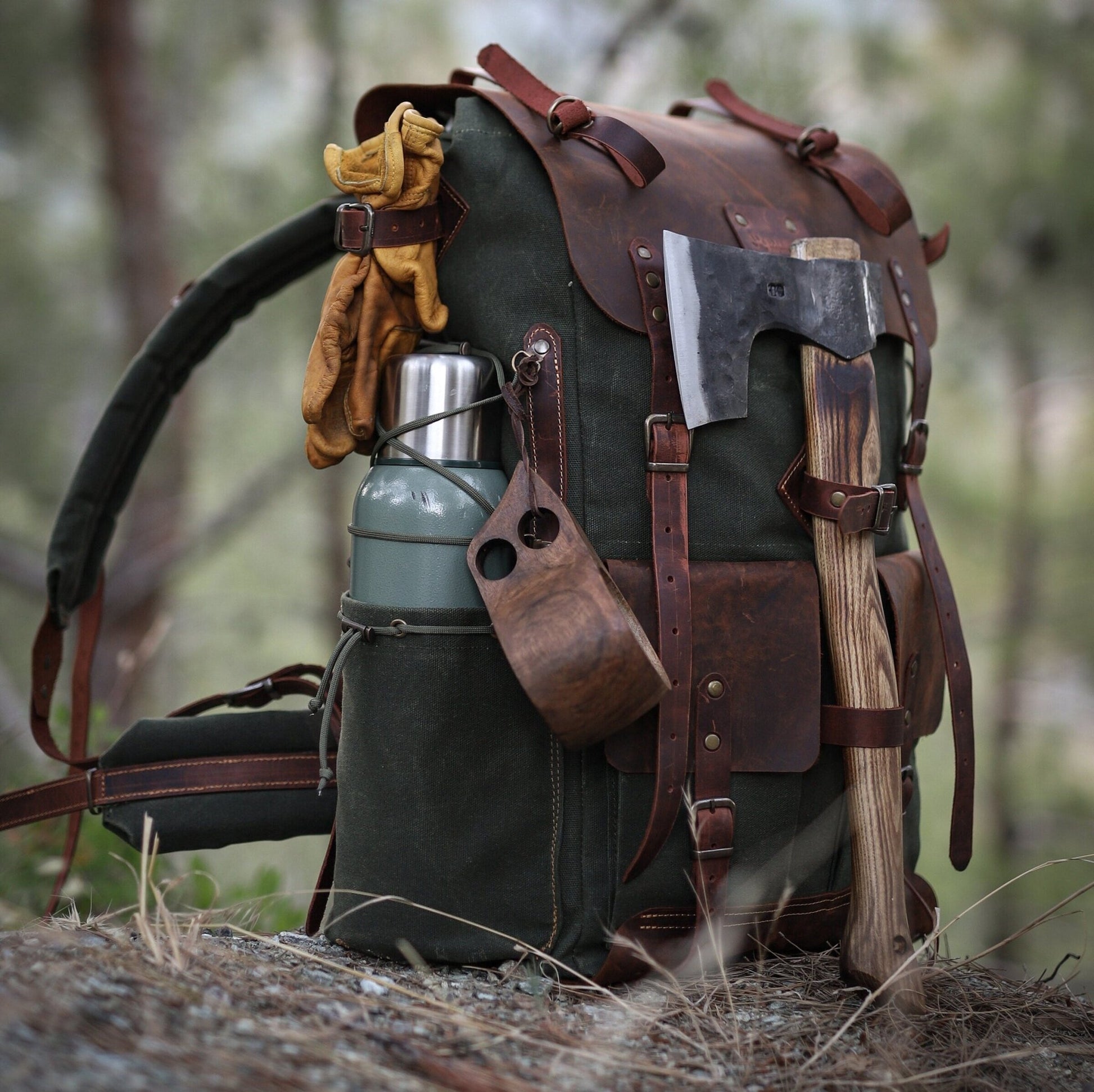 24 Hours Tested | 50L | Custom | Leather | Canvas | Bushcraft Backpack | Camping Backpack | Bushcraft  | Camping | Hiking | Bag | Rucksack  99percenthandmade 30 Liters Green Leather Flap 