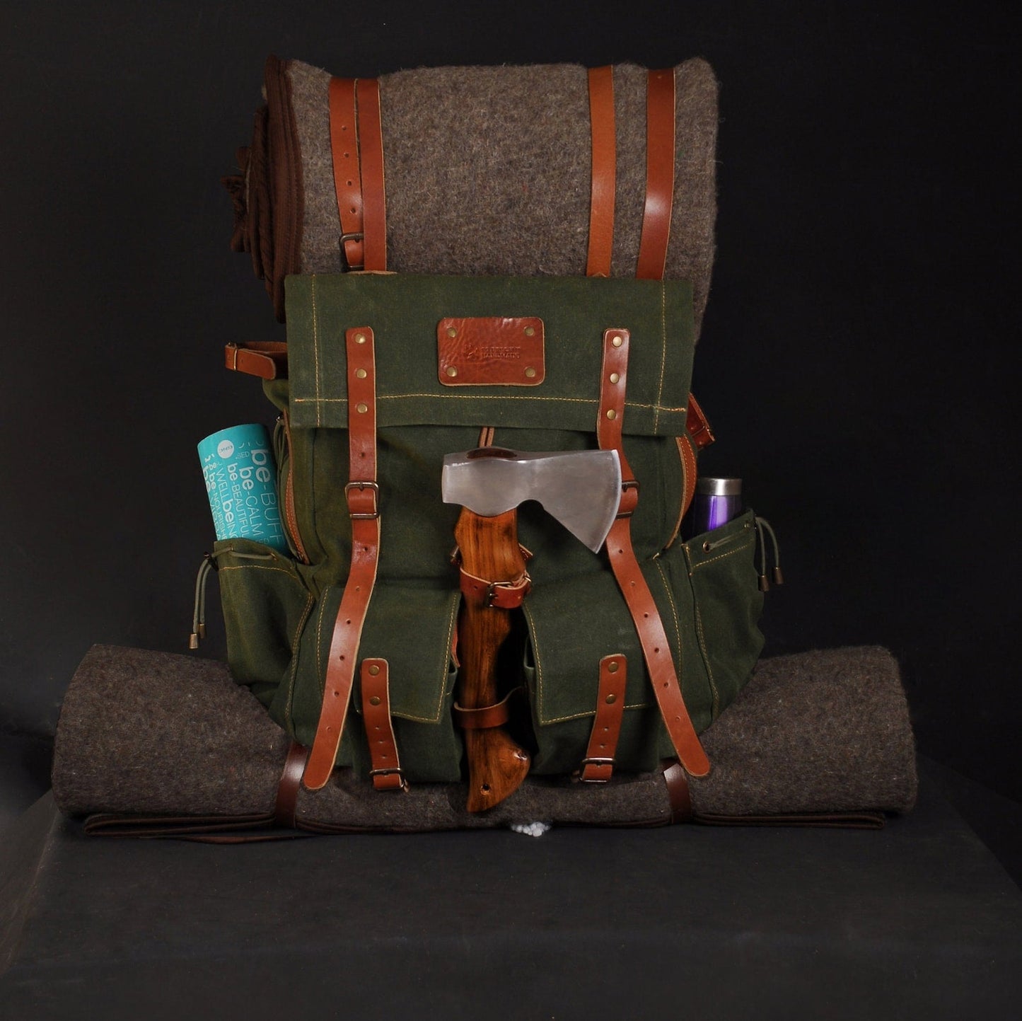 24 Hours Tested Backpack | 50L | Custom | Leather | Canvas | Bushcraft Backpack | Camping Backpack | Bushcraft  | Camping | Hiking | Bag | Rucksack bushcraft backpack - camping backpack - hiking backpack 99percenthandmade 30 Liters Green Canvas Flap 