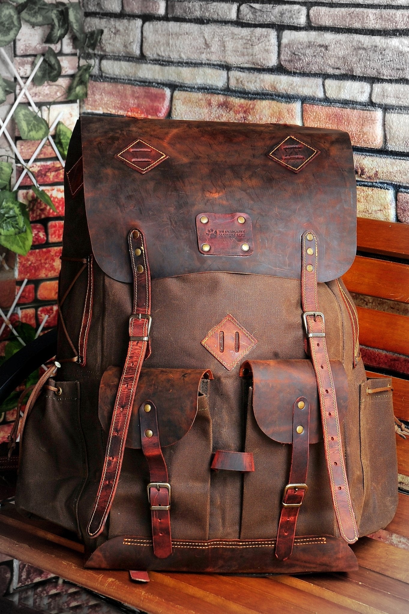 24 Hours Tested Backpack | 50L | Custom | Leather | Canvas | Bushcraft Backpack | Camping Backpack | Bushcraft  | Camping | Hiking | Bag | Rucksack bushcraft backpack - camping backpack - hiking backpack 99percenthandmade 30 Liters Brown Leather Flap 