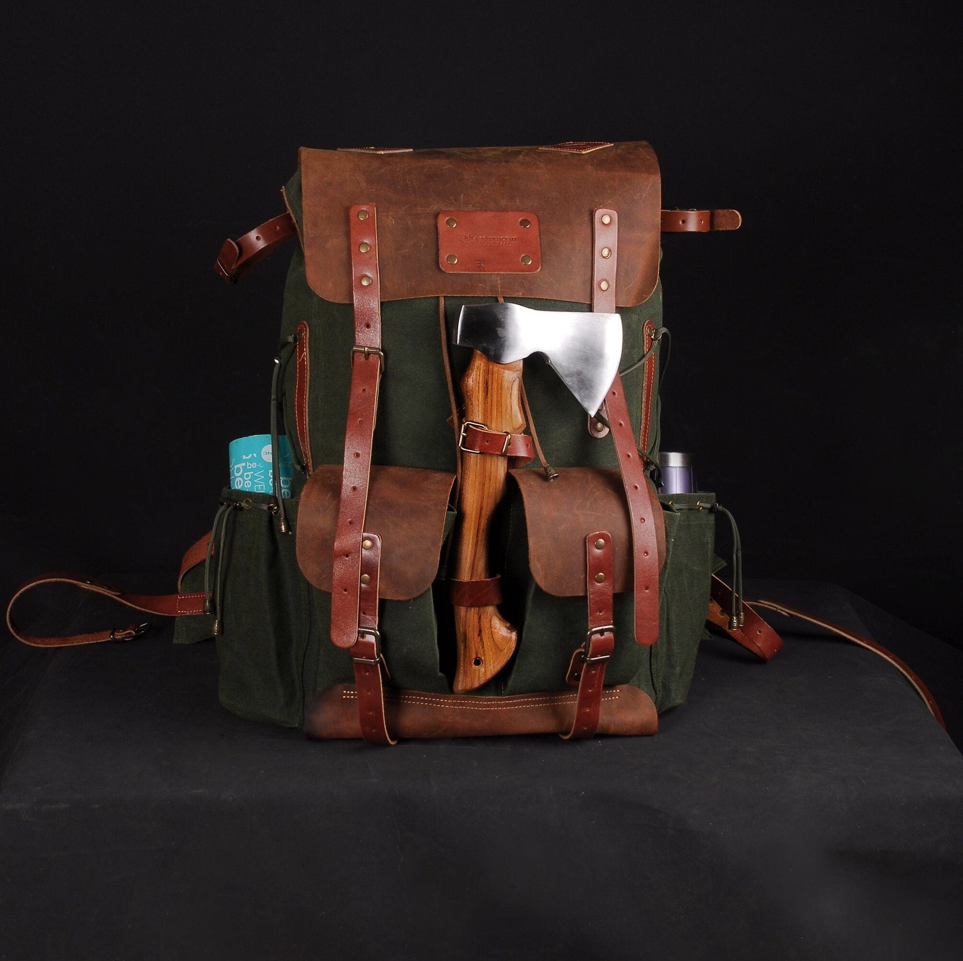 24 Hours Tested Backpack | 50L | Custom | Leather | Canvas | Bushcraft Backpack | Camping Backpack | Bushcraft  | Camping | Hiking | Bag | Rucksack bushcraft backpack - camping backpack - hiking backpack 99percenthandmade 30 Liters Green Leather Flap 