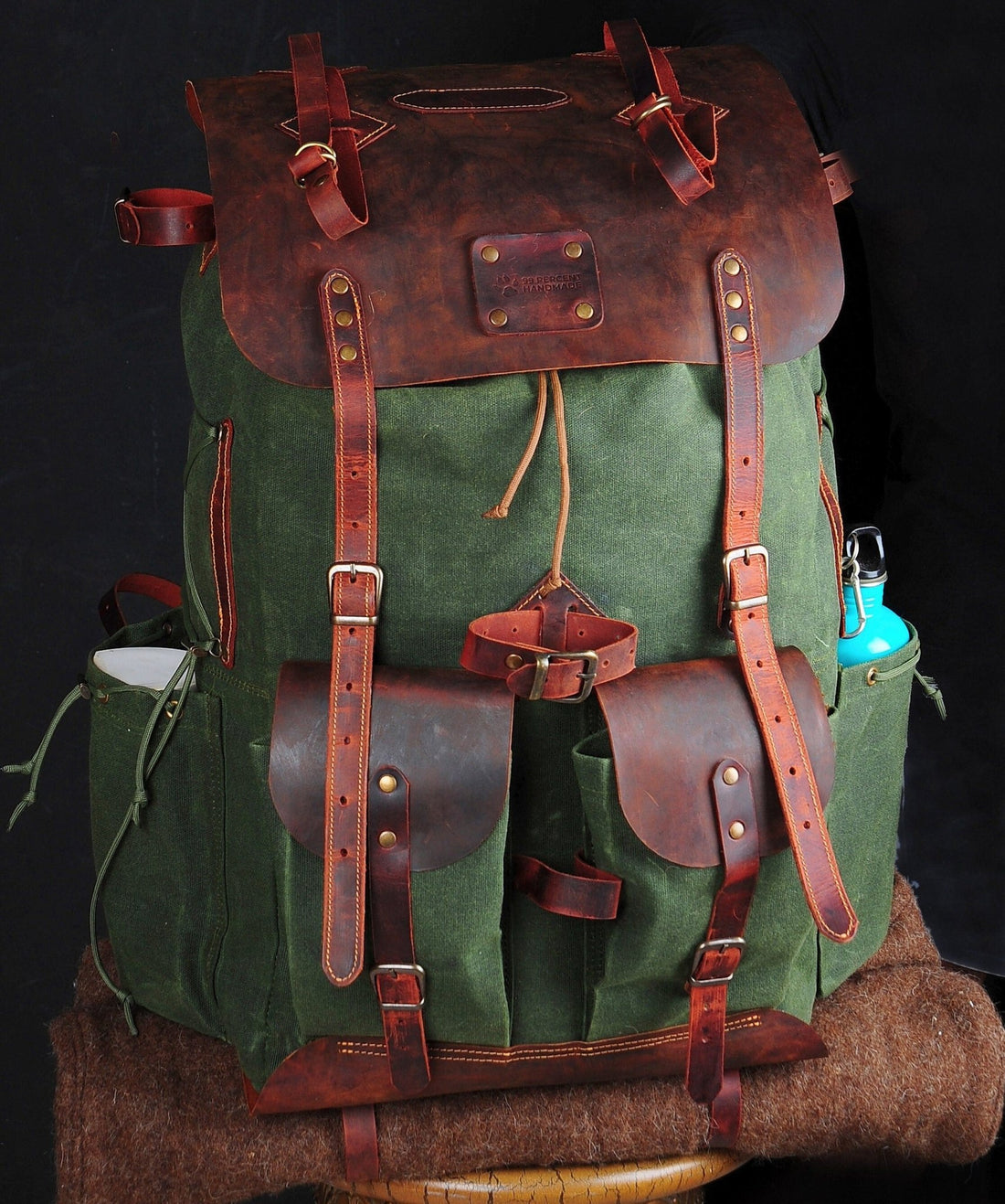 Green, Brown, Dhaki Colours- Hiking Backpack - 50L | 6 Pieces Left bushcraft - camping - hiking backpack 99percenthandmade