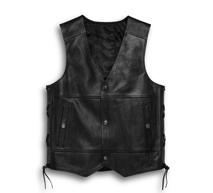 Genuine Black Leather Vest with 42 Patches - Extra Large