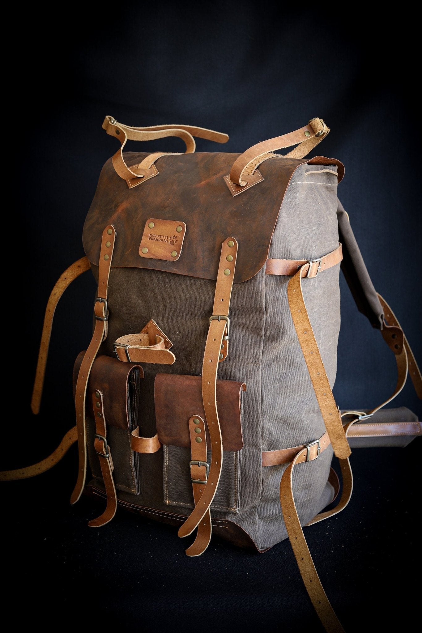 Bushcraft Handmade Wax Canvas Backpack, Leather Backpack