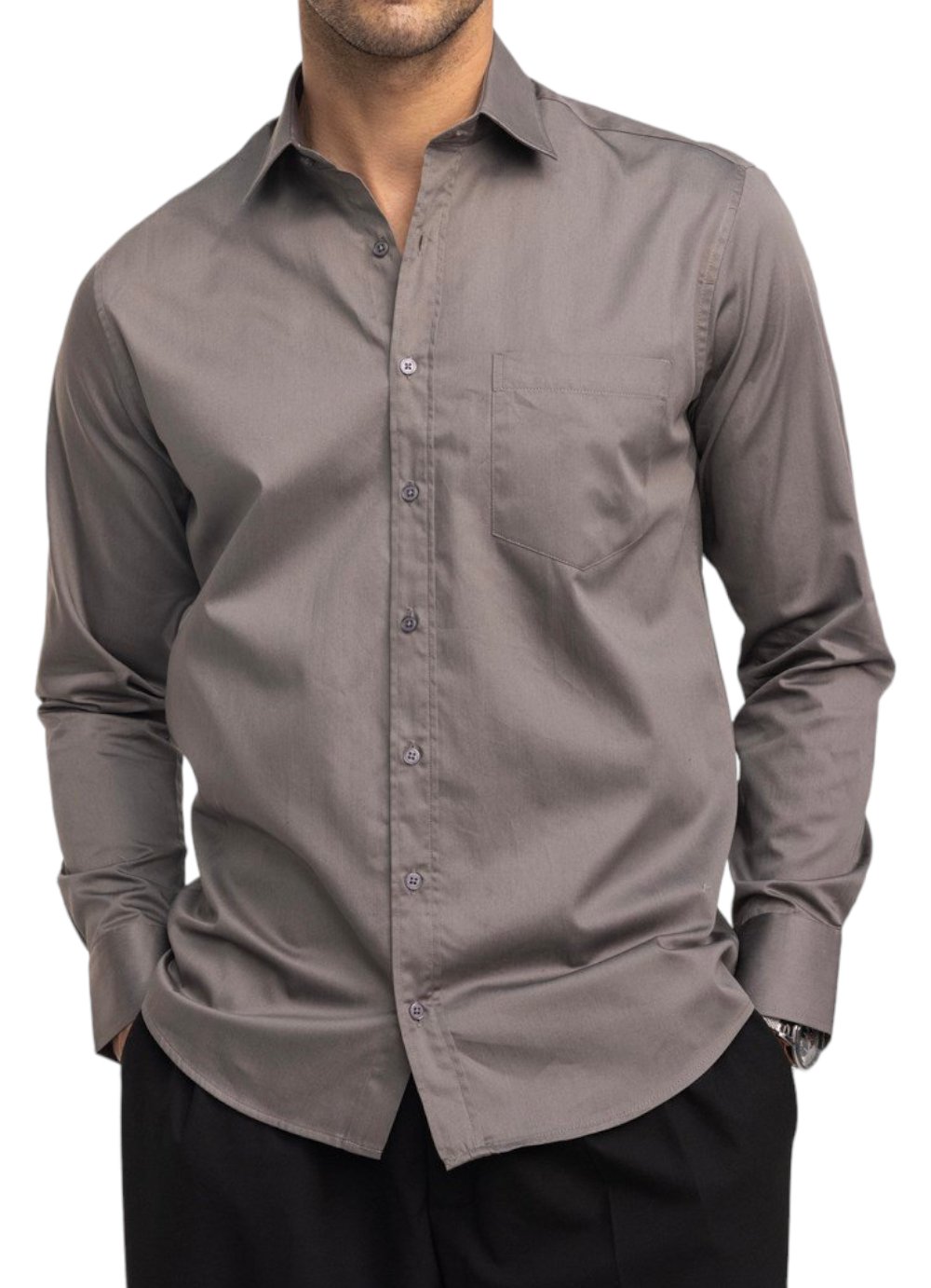 Classic Fit Grey Sleeve Cotton Shirt 99percenthandmade