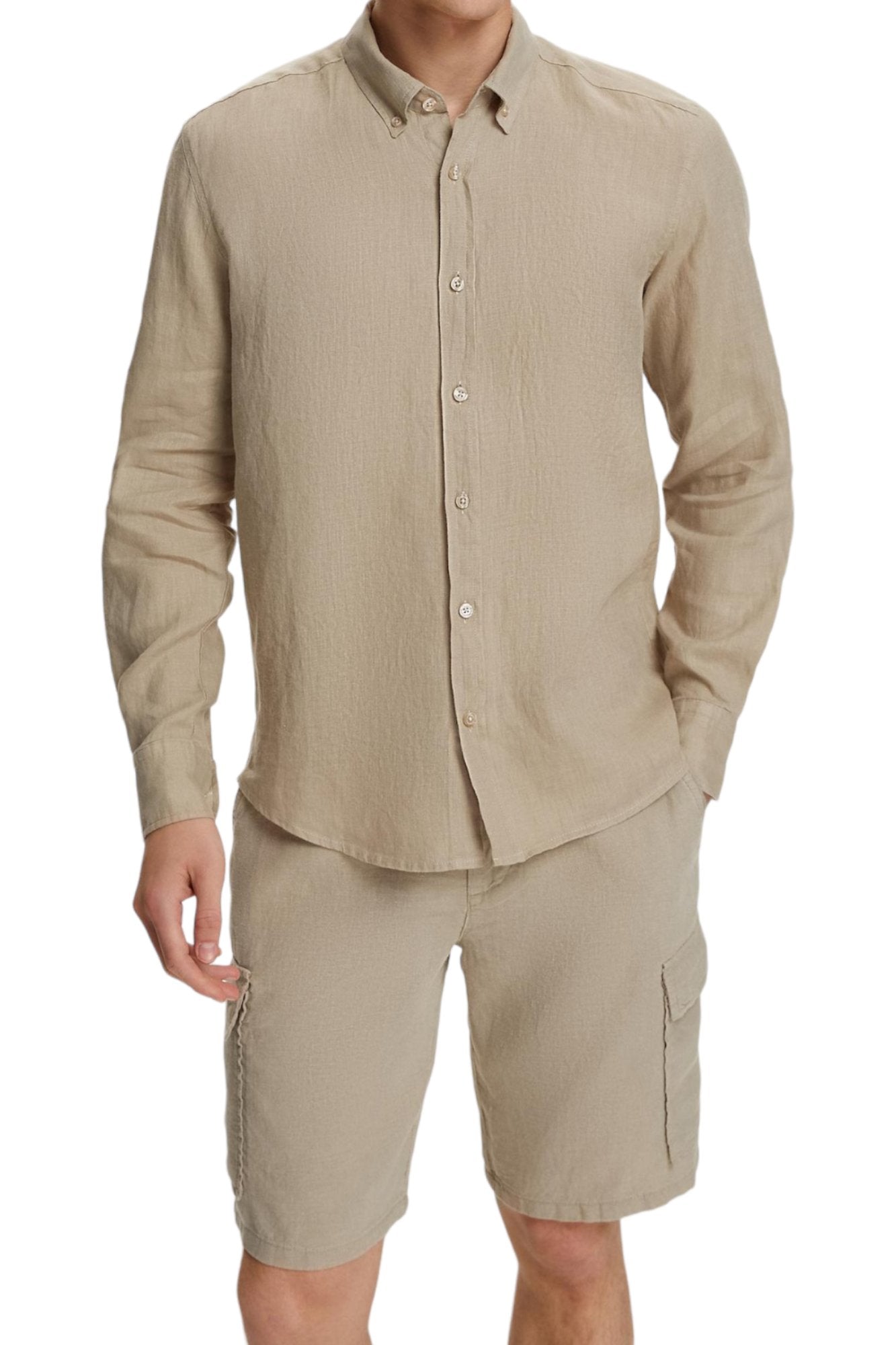Classic Fit Linen Beige Long Sleeve Shirt S Classic Fit Linen Beige Long Sleeve Shirt S