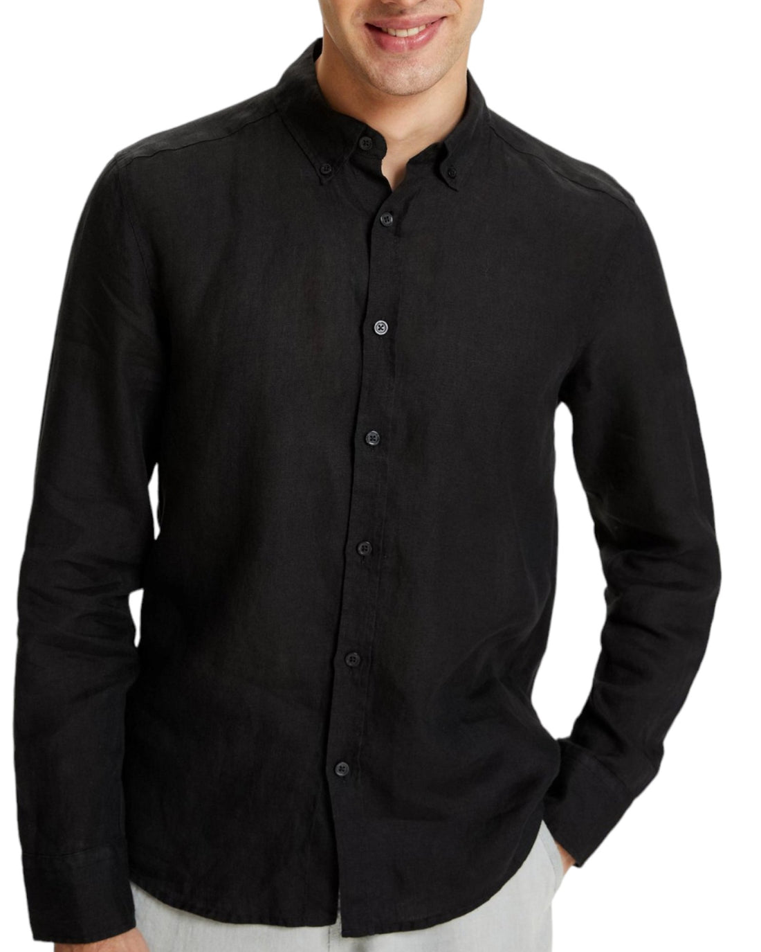 Classic Fit Linen Black Long Sleeve Shirt Shirt 99percenthandmade