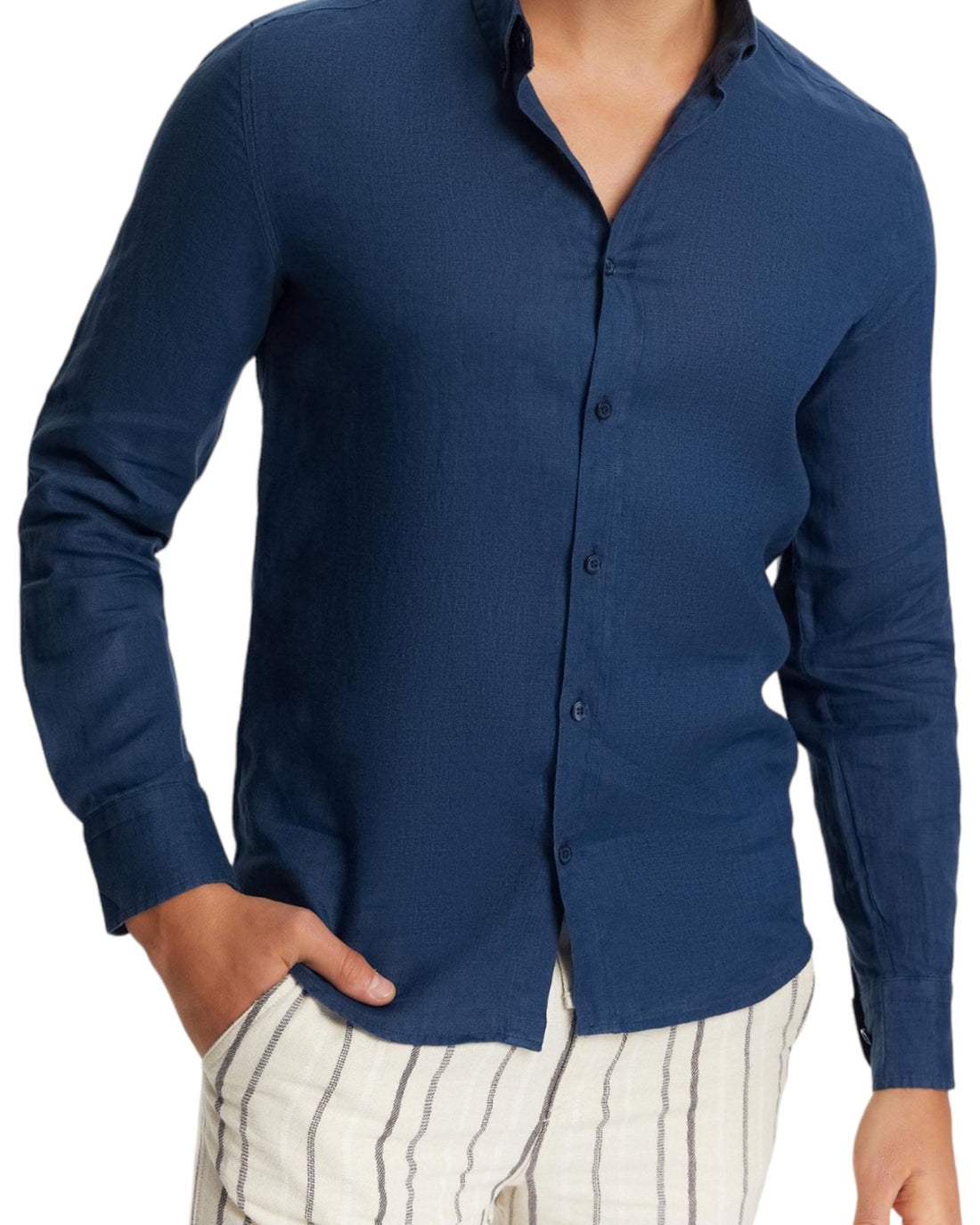 Classic Fit Linen Blue Long Sleeve Shirt Shirt 99percenthandmade