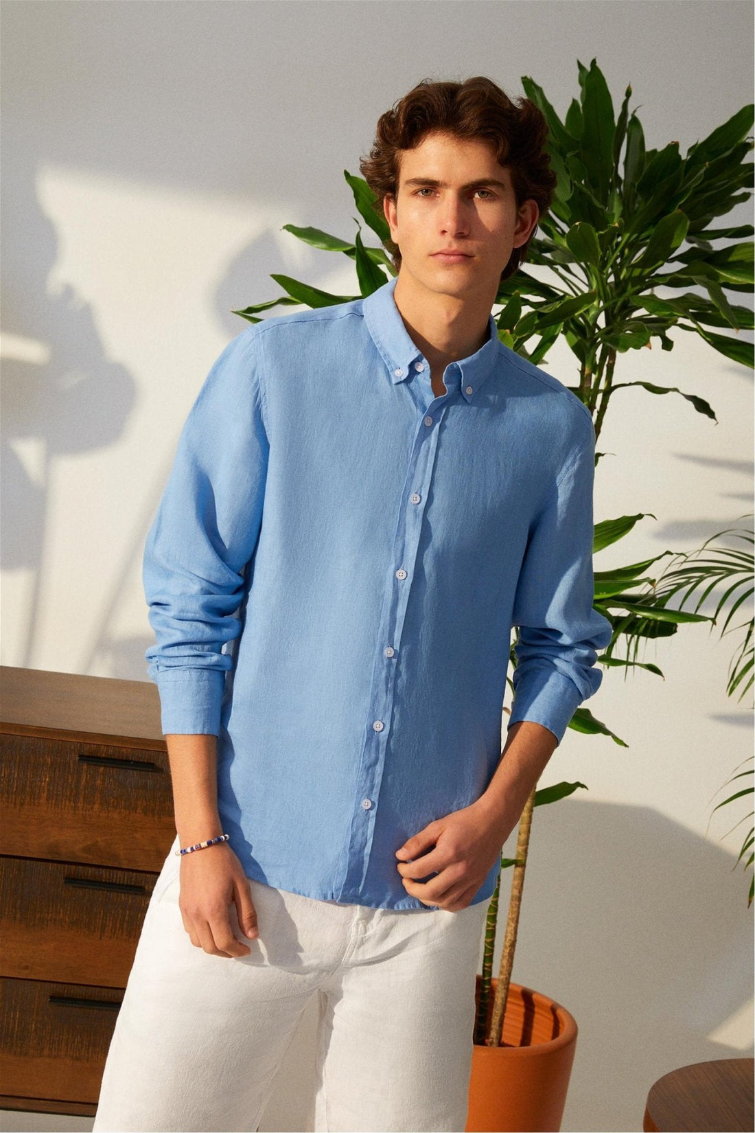 Classic Fit Linen Blue Long Sleeve Shirt Shirt 99percenthandmade