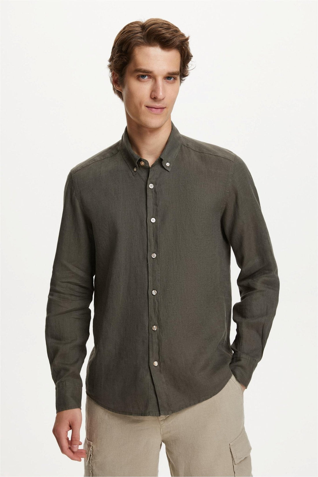 Classic Fit Linen Green Long Sleeve Shirt Shirt 99percenthandmade