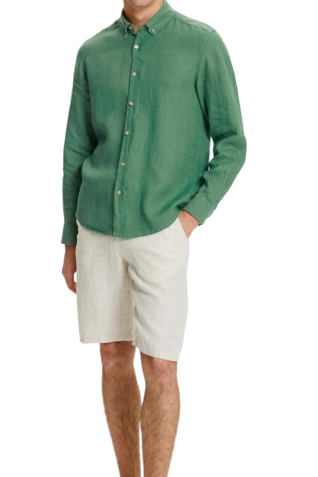 Classic Fit Linen Green Long Sleeve Shirt Shirt 99percenthandmade