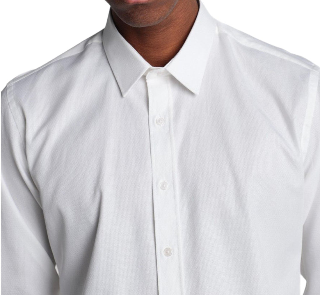 Classic Fit White Sleeve Cotton Texture Shirt 99percenthandmade
