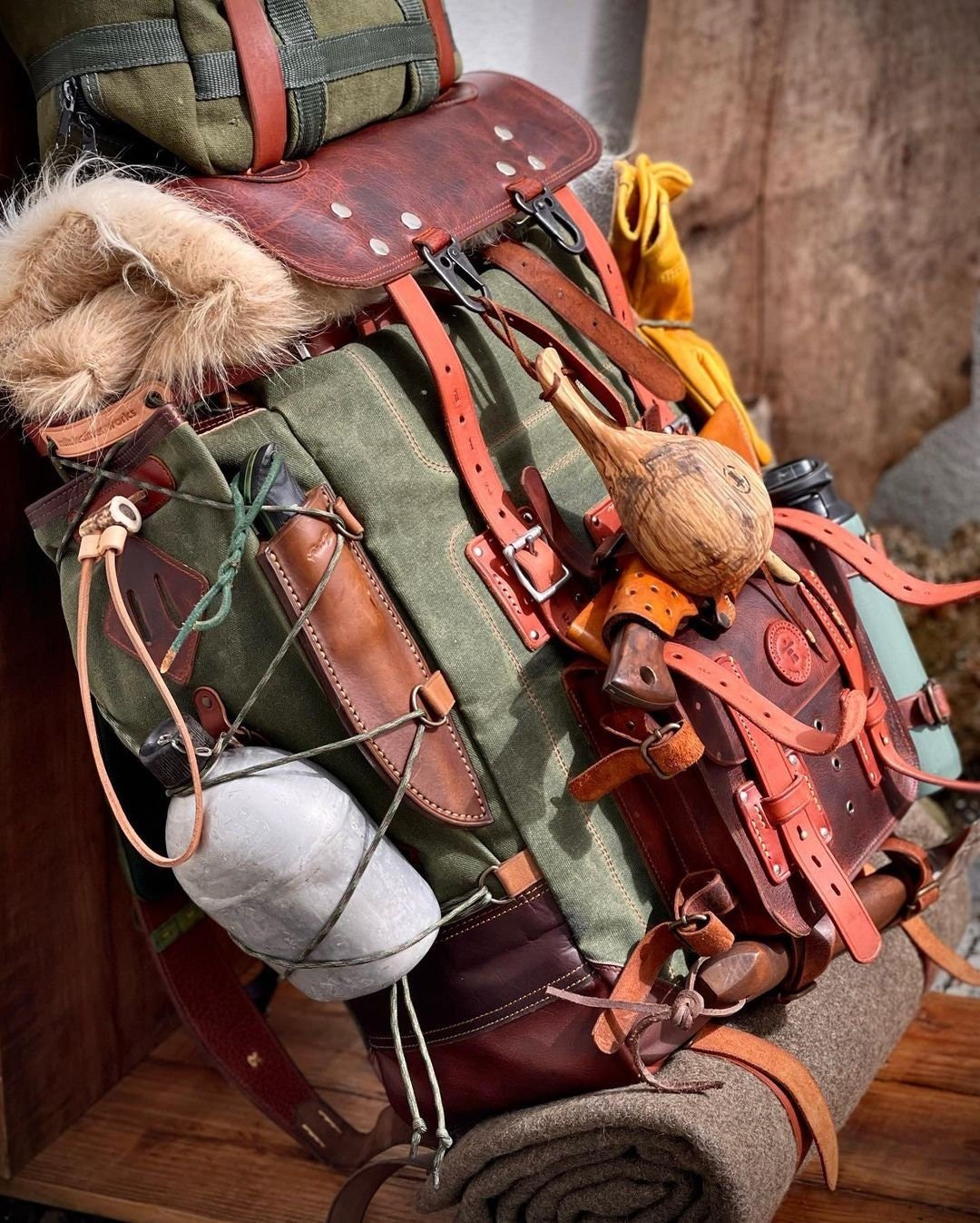 Waxed Canvas Backpack, Leather and Travel Bag, Weatherproof Backpack,  Handmade by Real Artisans 