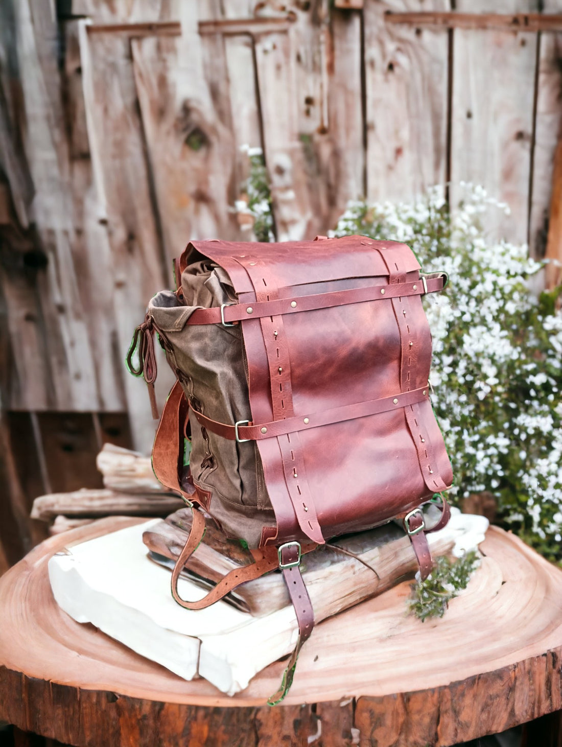 Daypack | Handmade | Leather Canvas Backpack | Brown - Beige colour options | Bushcraft Backpack | Camping Backpack | Hiking Backpack | Travel Backpack bushcraft - camping - hiking backpack 99percenthandmade