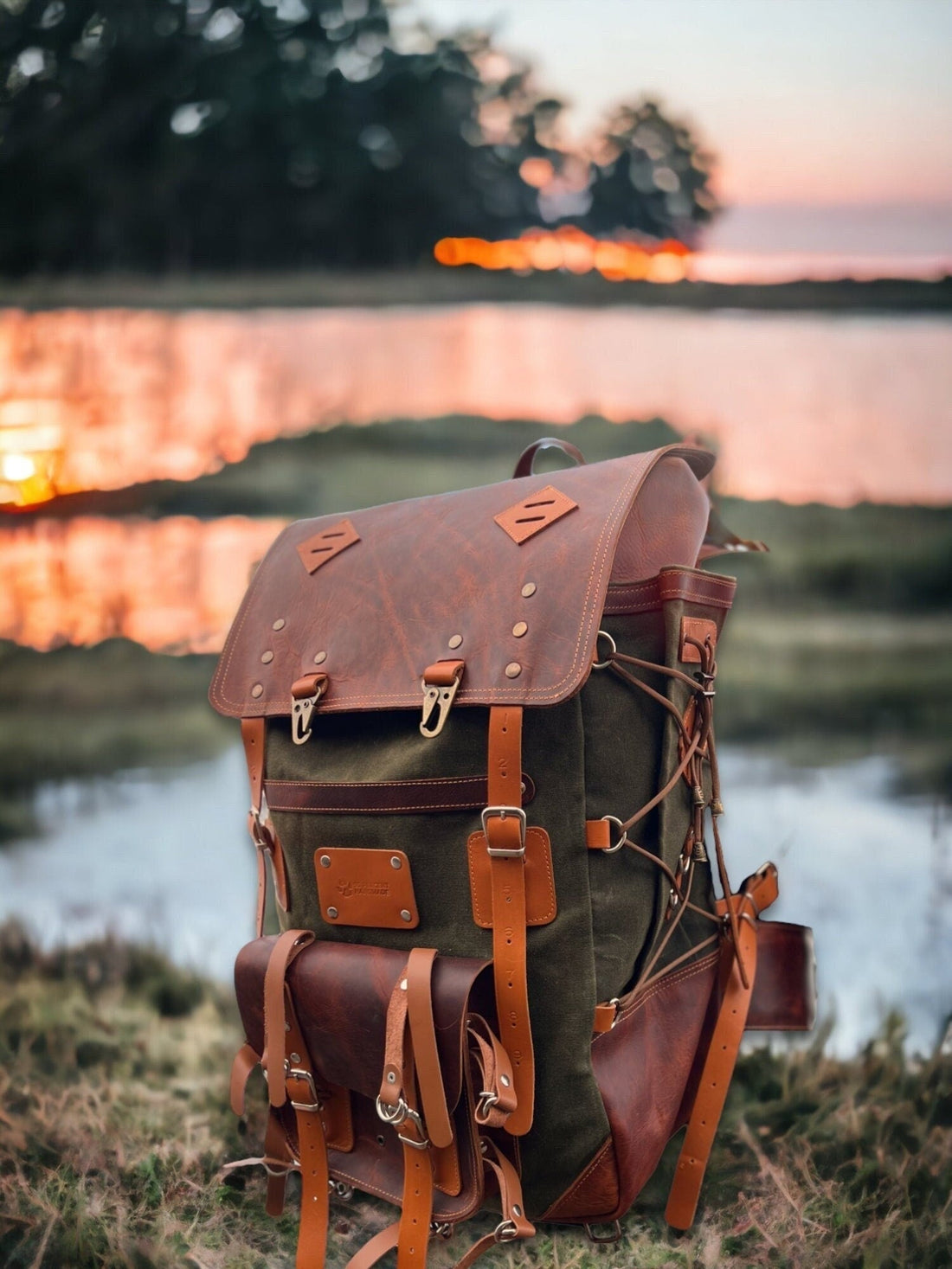 Handmade | Camping Backpack | Canvas Leather Backpack | 50 L  | Daily Use | Bushcraft, Travel, Camping, Hunting, Fishing, Sports bag  99percenthandmade