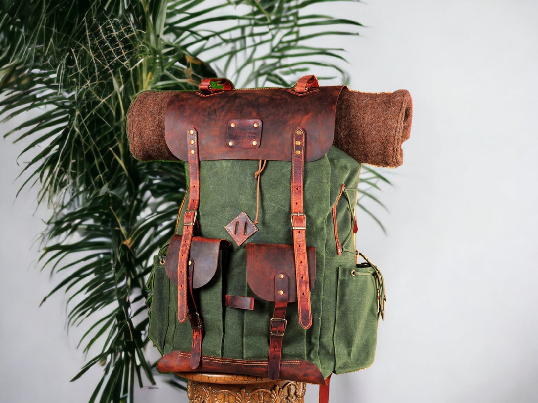 Handmade | Camping Backpack | Hiking Backpack | Bushcraft Backpack | Travel Backpack | Canvas Leather | Camping, Hiking, Bushcraft, Travel  99percenthandmade 30 Green