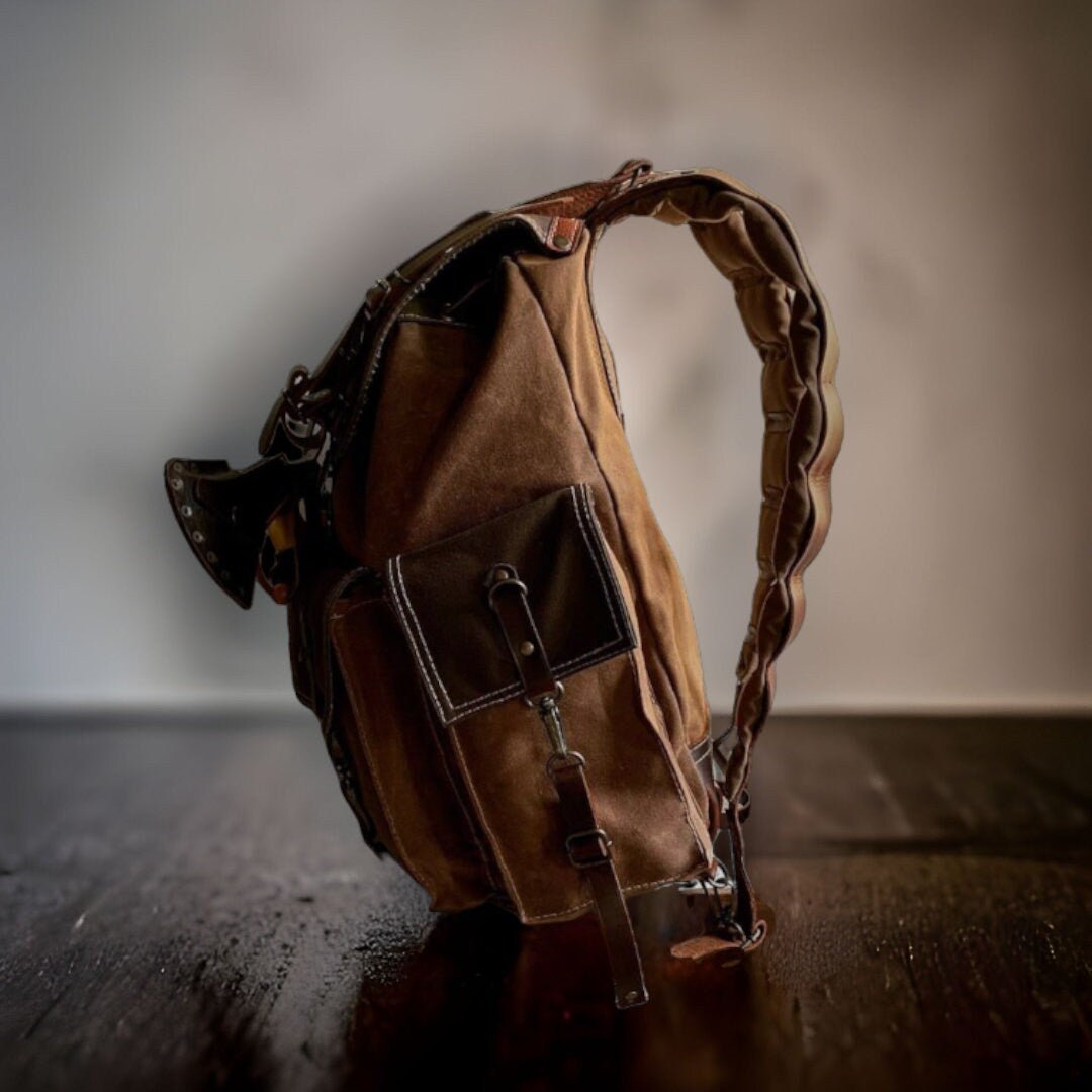 40 litre travel backpack Handmade Camping Leather and Waxed Canvas Backpack for Travel bag, Camping bag, military bag | 40 Liter