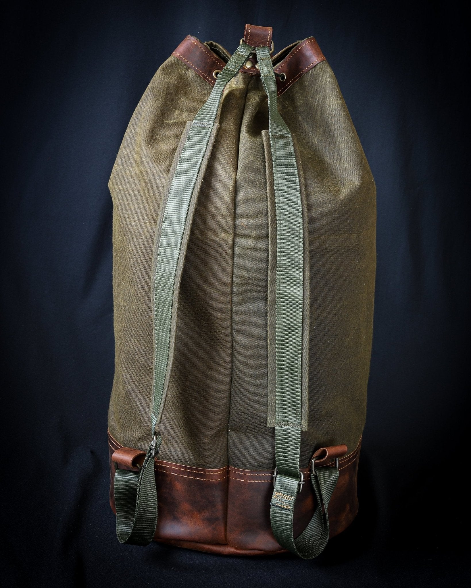 Handmade Genuine Leather and Green Waxed Canvas Duffle Bag