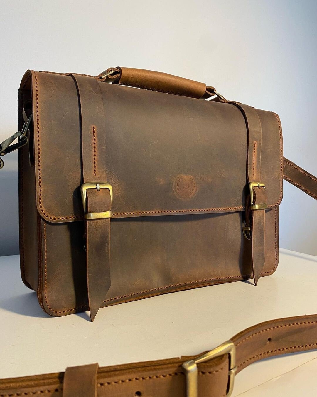 Handmade Grain Leather Crossbody Briefcase with 2 Colour, Messenger bag, Lawyer's Bag, Personalized Handbag, Work Bag , Gift For Him | 35 Cm  99percenthandmade Medium(15x22x10) Brown 