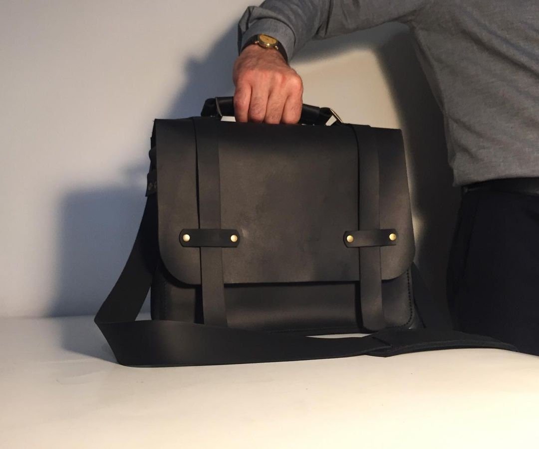 Handmade Grain Leather Crossbody Briefcase with 2 Colour, Messenger bag, Lawyer's Bag, Personalized Handbag, Work Bag , Gift For Him | 38 Cm  99percenthandmade Small: 25x17x7 Black 