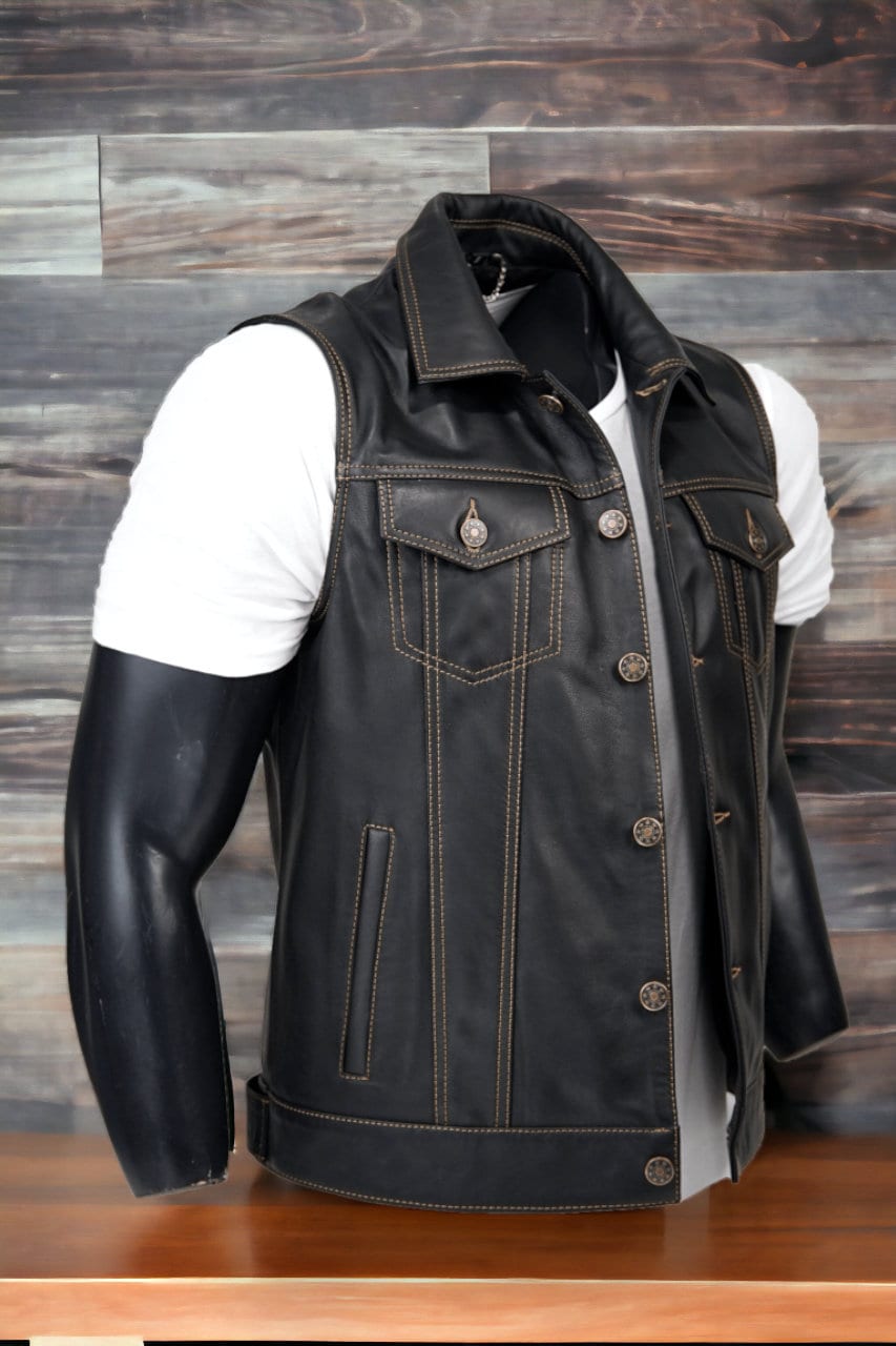 Leather Motorcycle Vest | Biker Vest | Leather Vest with Gun Pockets | Tailored to Your Size | Handmade | Cowhide skin | Sheepskin | Gifts  99percenthandmade