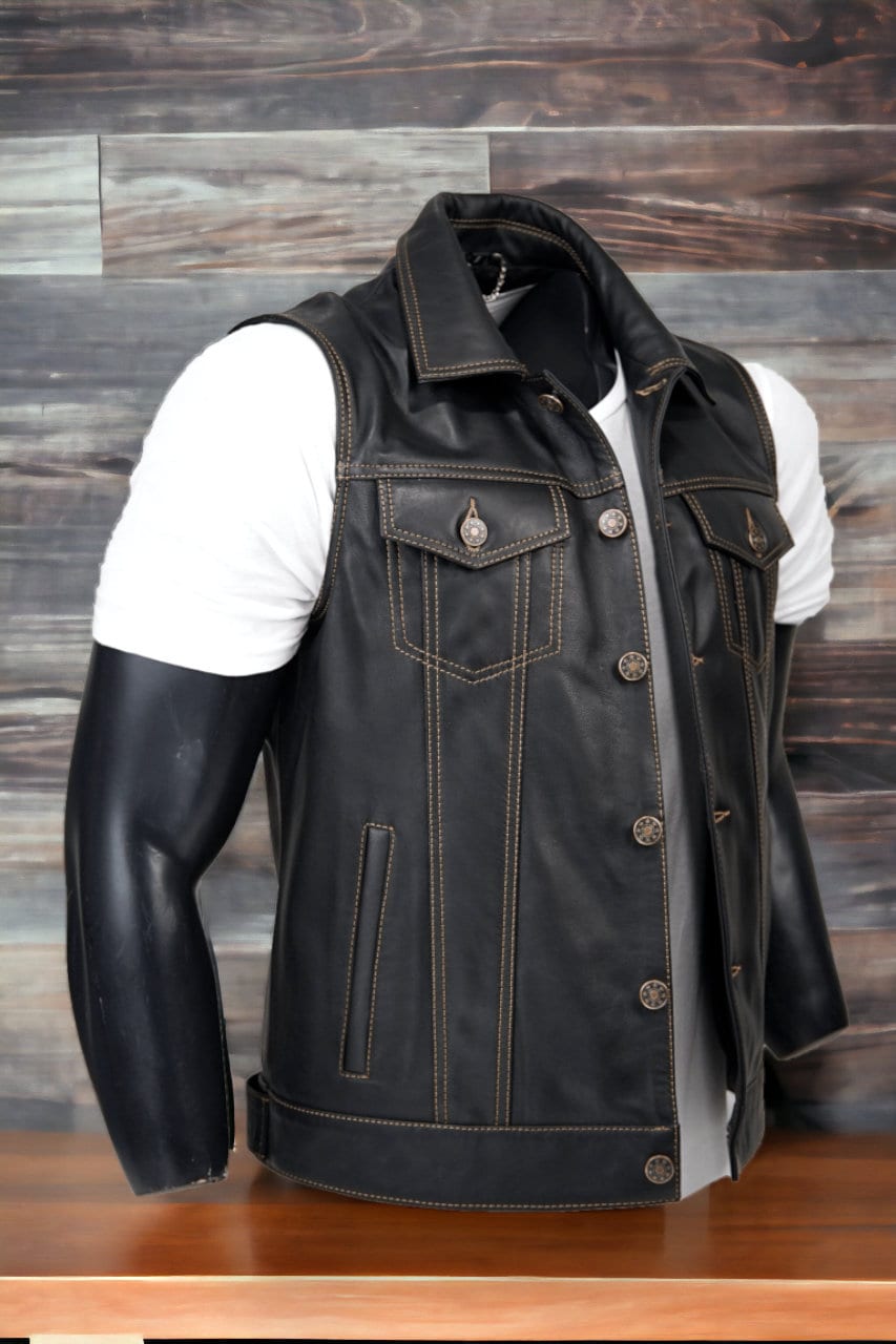 Leather Motorcycle Vest | Biker Vest | Leather Vest with Gun Pockets | Tailored to Your Size | Handmade | Cowhide skin | Sheepskin | Gifts  99percenthandmade   