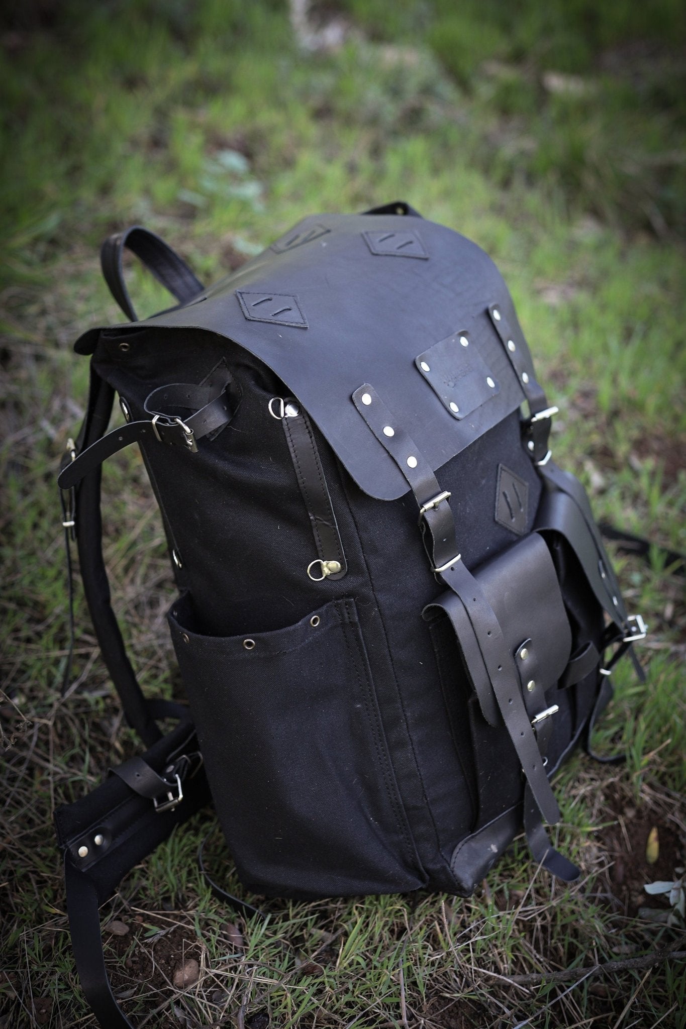 douglas black canvas backpack with faux leather trim Limited Bestseller Custom Genuine Black Waxed Canvas with Leather Deta