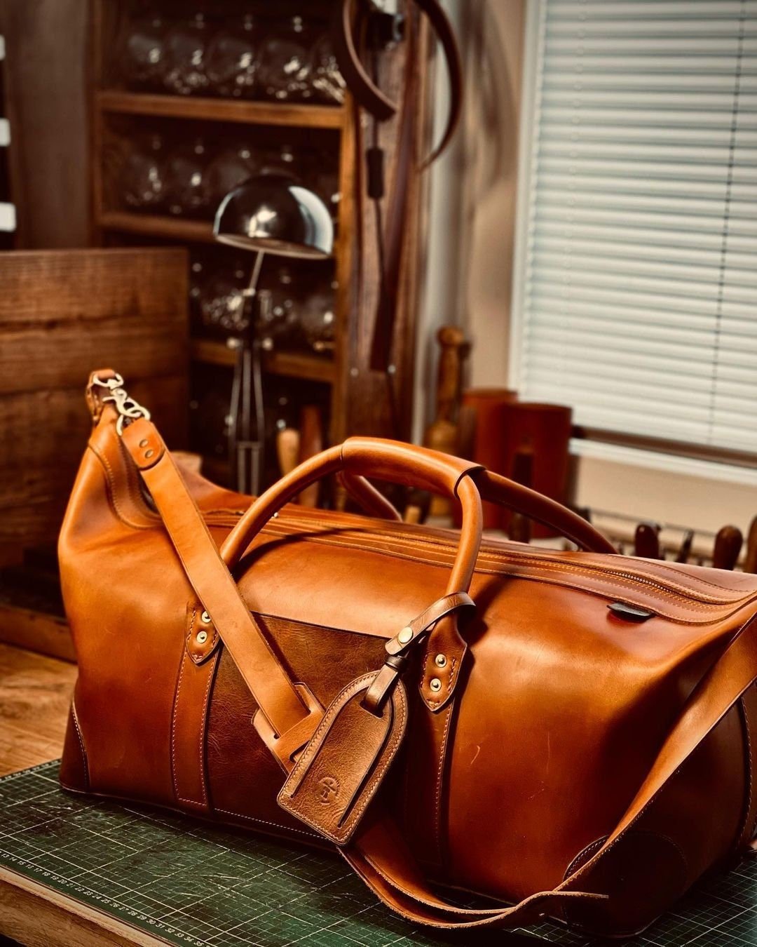 Vintage Leather Duffle Bag for Weekend, Travel, Trip, Gym