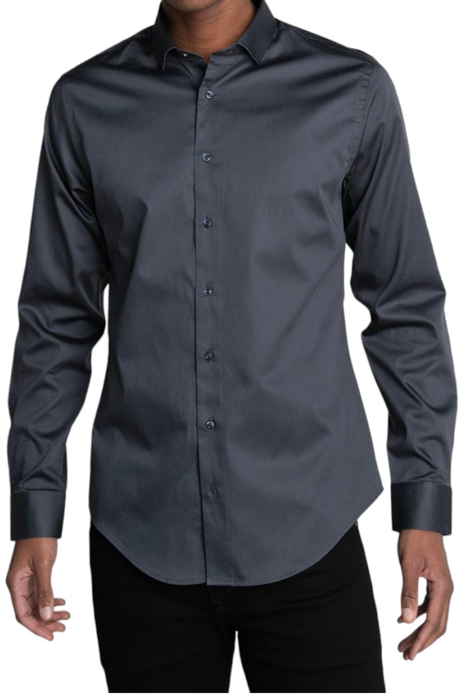 Slim Fit Long Sleeve Cotton Satin Anthracite