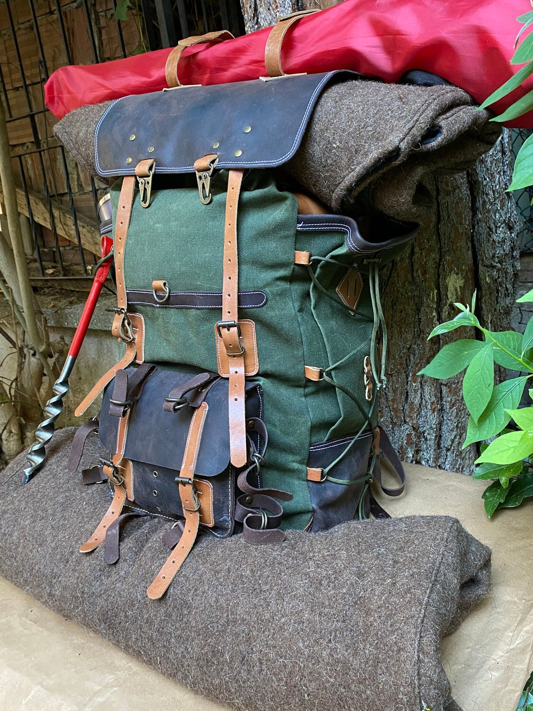 Unique Handmade Canvas Backpack | 50 L | Personalization| Leather Backpack | Bushcraft Bag | Travel, Camping, Hunting, Fishing, Sports Bag bushcraft - camping - hiking backpack 99percenthandmade