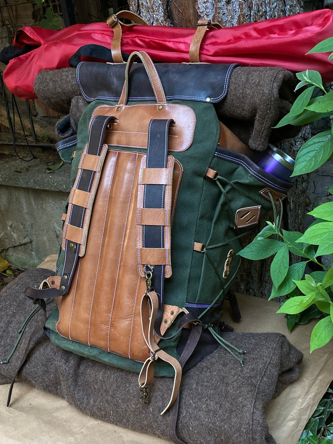 Unique Handmade Canvas Backpack | 50 L | Personalization| Leather Backpack | Bushcraft Bag | Travel, Camping, Hunting, Fishing, Sports Bag bushcraft - camping - hiking backpack 99percenthandmade
