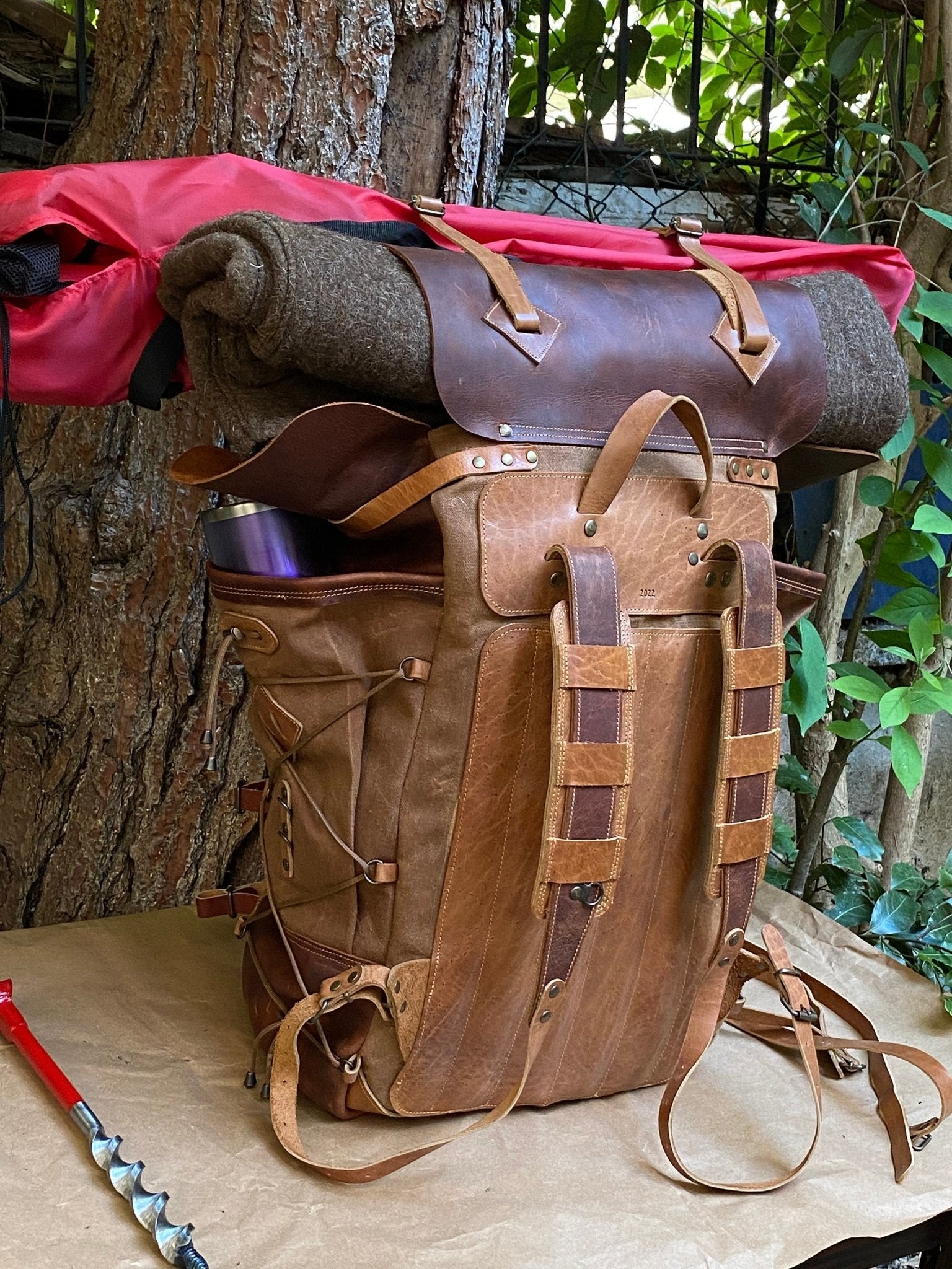 Waxed Canvas Leather Travel Rucksack Canvas With Full Grain