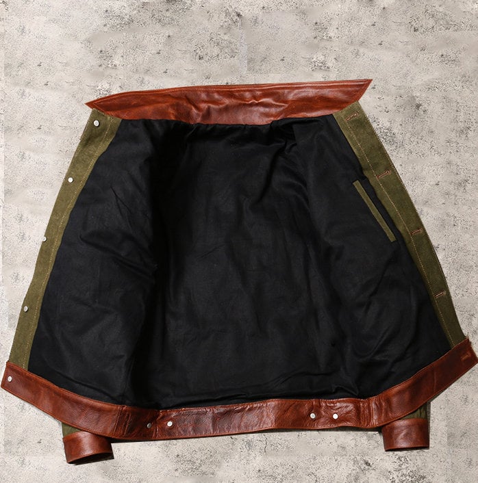 Waxed Canvas And Leather Jacket | Tailored to Your Size | Brown | Green |  Leather Jacket | Canvas Jacket | Gifts For Men  99percenthandmade