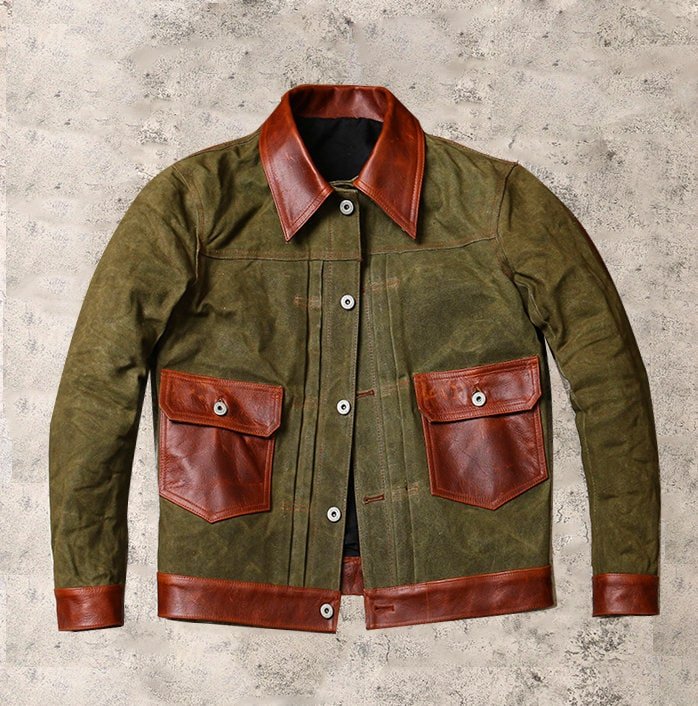 Waxed Canvas And Leather Jacket | Tailored to Your Size | Brown | Green |  Leather Jacket | Canvas Jacket | Gifts For Men  99percenthandmade XS Brown 