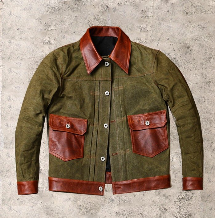 Waxed Canvas And Leather Jacket | Tailored to Your Size | Brown | Green |  Leather Jacket | Canvas Jacket | Gifts For Men  99percenthandmade XS Brown