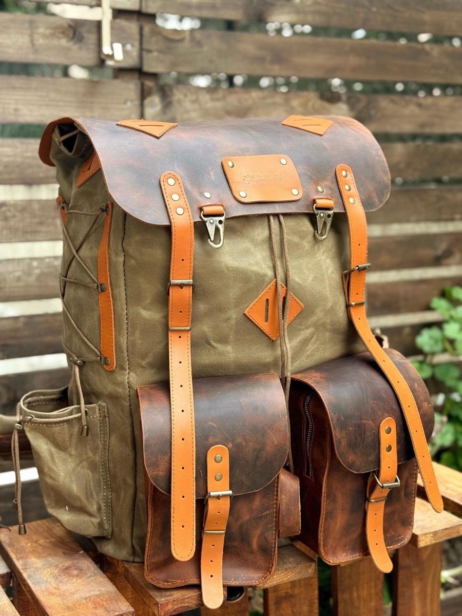 canvas leather backpack factory Heritage Waxed Steamer No. 2 adjustable backpack straps Bushcraft | Handmade Leather Waxed