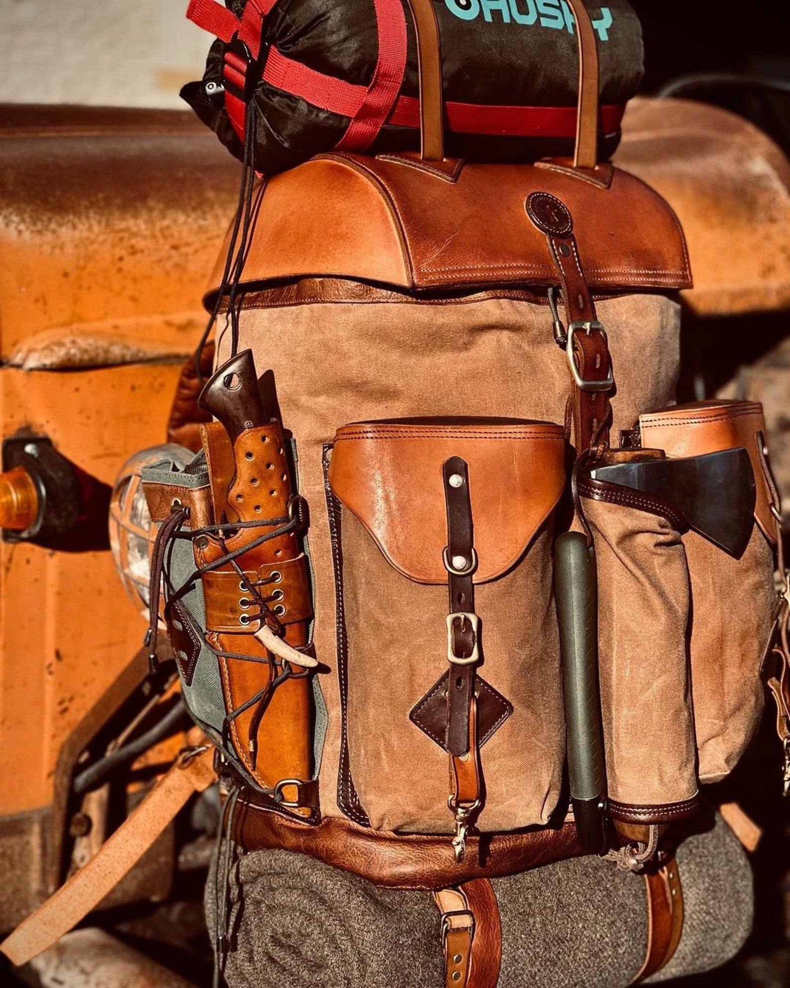Camping Backpack | Camping Backpacks | Handmade Leather, Waxed Backpack for Travel, Camping, Hunting, Bushcraft, Hiking | 45 Liter | Survival | Personalization bushcraft - camping - hiking backpack 99percenthandmade   