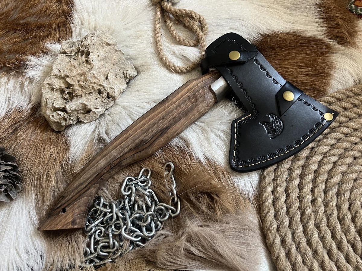 Hand - Forged Camping Axe with Leather Sheath | 35 cm CK45 Carbon Steel & Walnut Handle | 99Percent Handmade - 99percenthandmade - 99percenthandmade - 