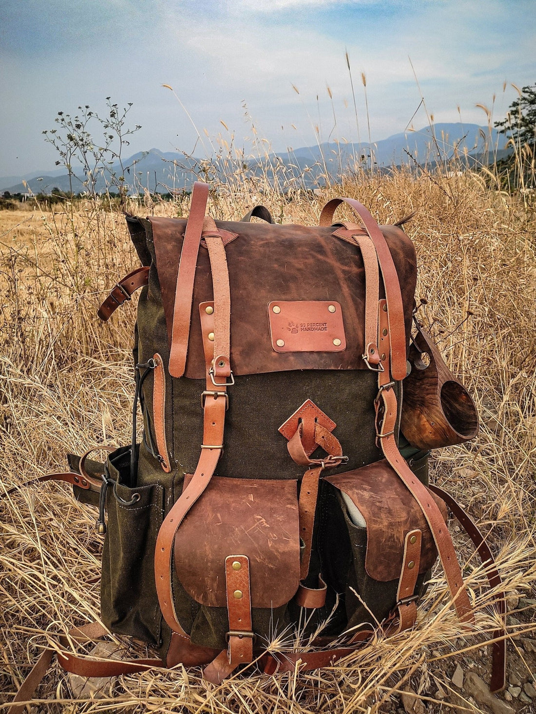 30 Liter to 80 Liter Bushcraft Backpack  Camping Backpack Hiking backpack Canvas Leather Backpack with Black-Brown-Green options,  99percenthandmade   