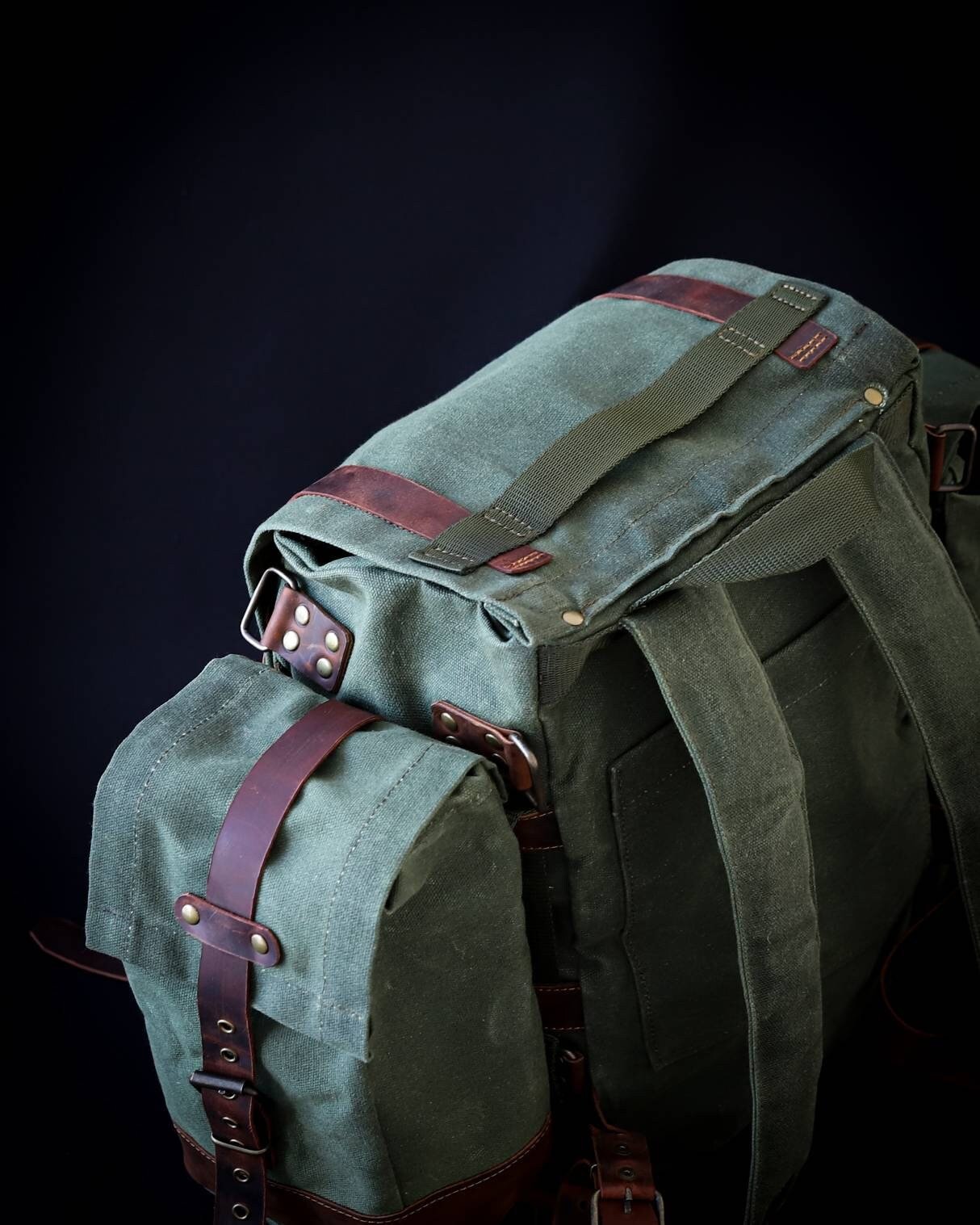 30L to 50L | Handmade  Waxed Canvas Backpack with leather for Travel, Camping | 50 Liter | Personalization  99percenthandmade   