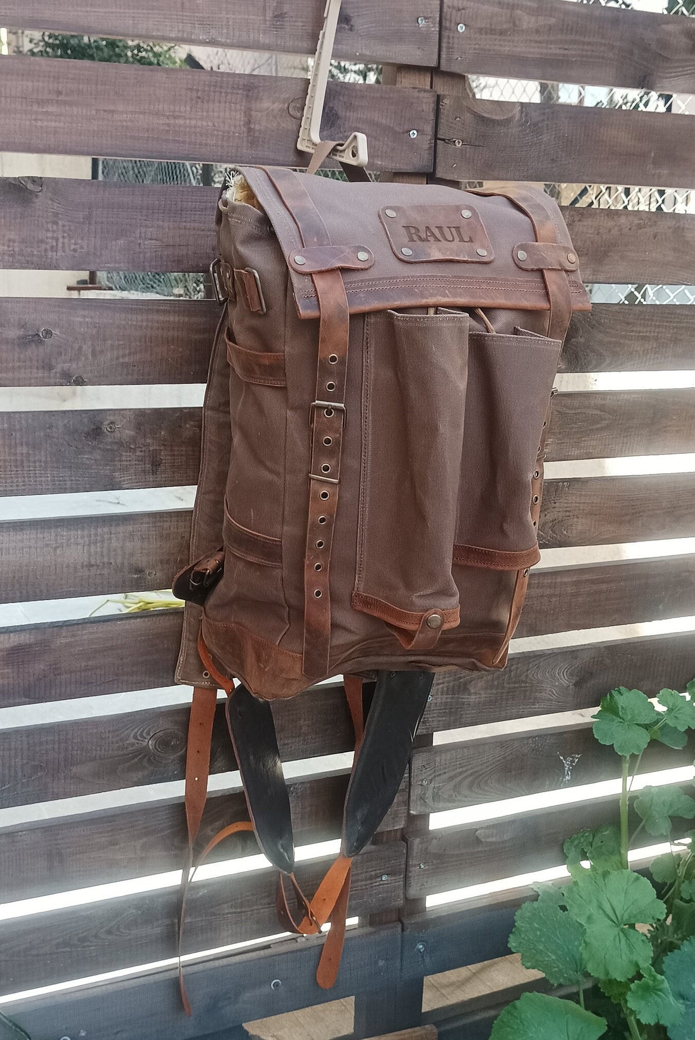 30L to 50L | Handmade  Waxed Canvas Backpack with leather for Travel, Camping | 50 Liter | Personalization  99percenthandmade   