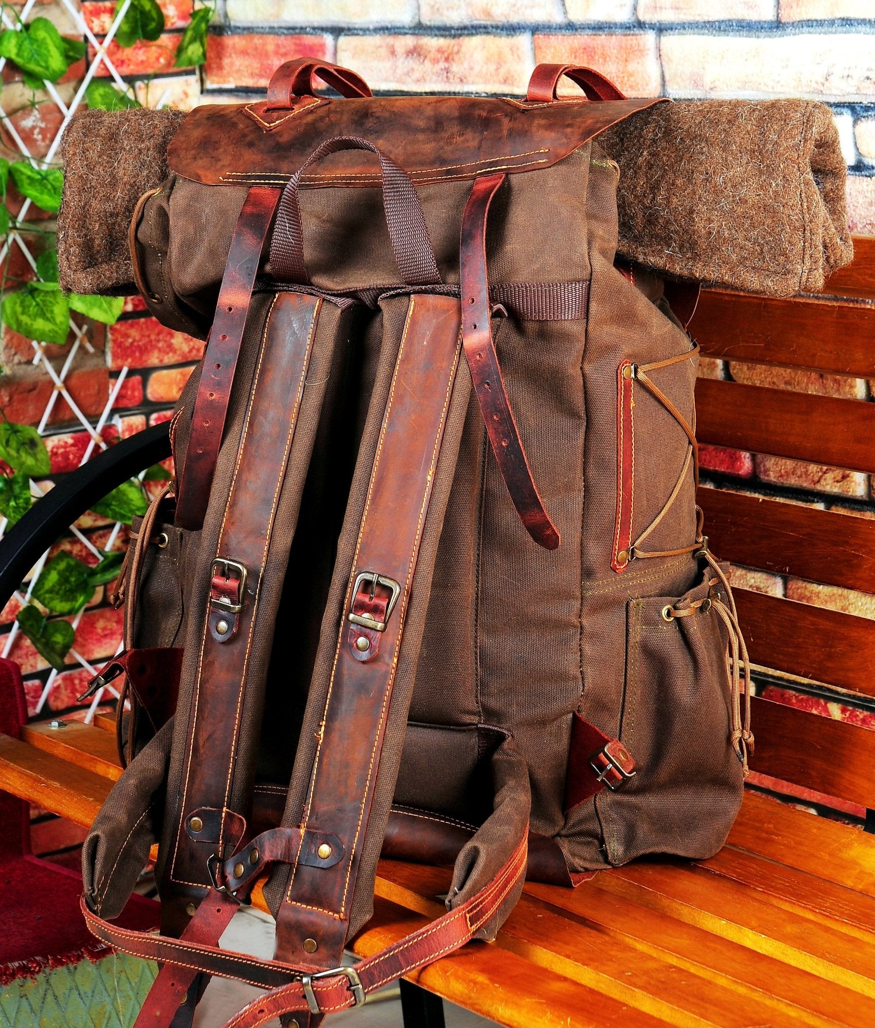 60L | Personalized | Bushcraft Backpack | Camping Backpack | Hiking Backpack | Extra large | Handmade | Leather | Waxed Canvas Backpack  99percenthandmade   