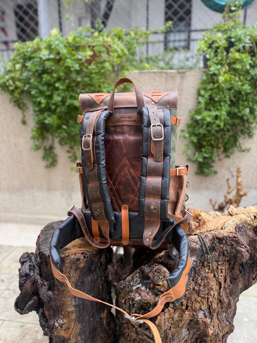 buy fantasy leather backpack Handmade Leather-Canvas Backpack for Travel, Camping, Bushcraft