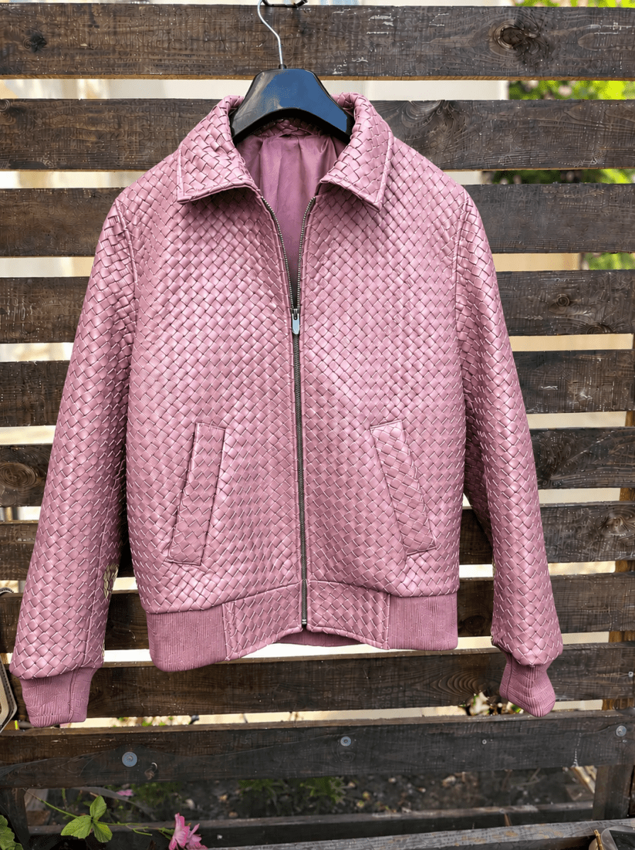 Full Intrecciato Custom Leather Jacket – Niloufar - 99percenthandmade - 99percenthandmade - Burgundy - 