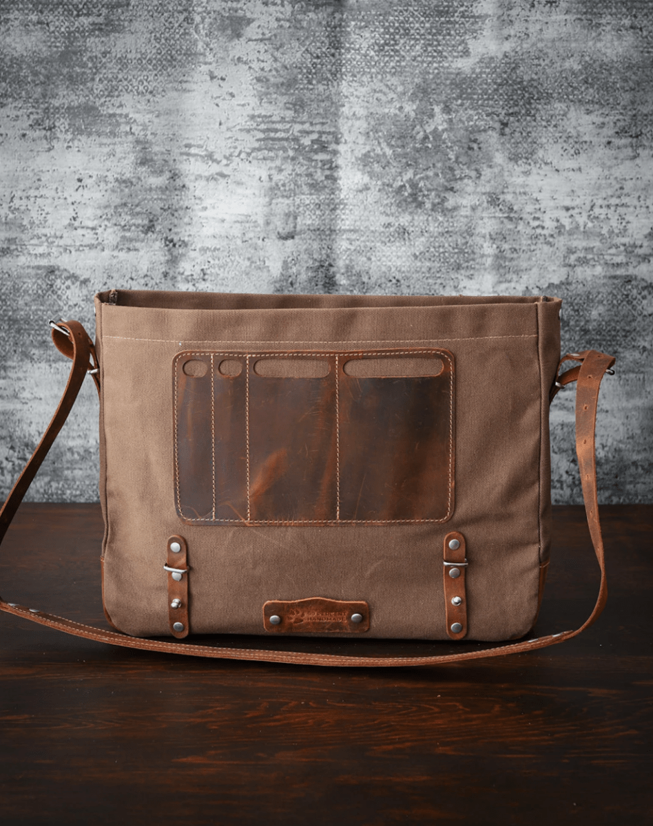 Handmade Messenger Bag, Laptop Bag, Briefcase Bag. Size : 13 inch to 17 inch with Brown-Green - Black 99percenthandmade